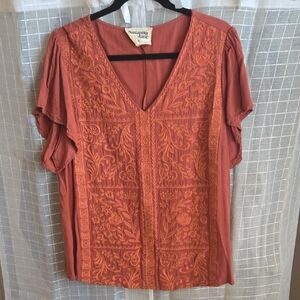 Savanna Jane Women's Blouse with Embroidery - Rust